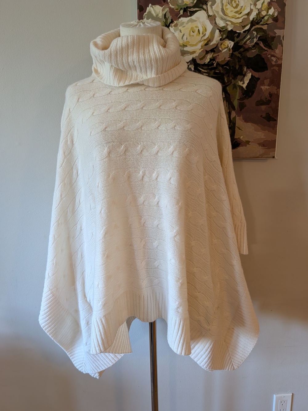 Ralph Lauren Cream Cable-Knit Wool And Cashmere Turtleneck Poncho